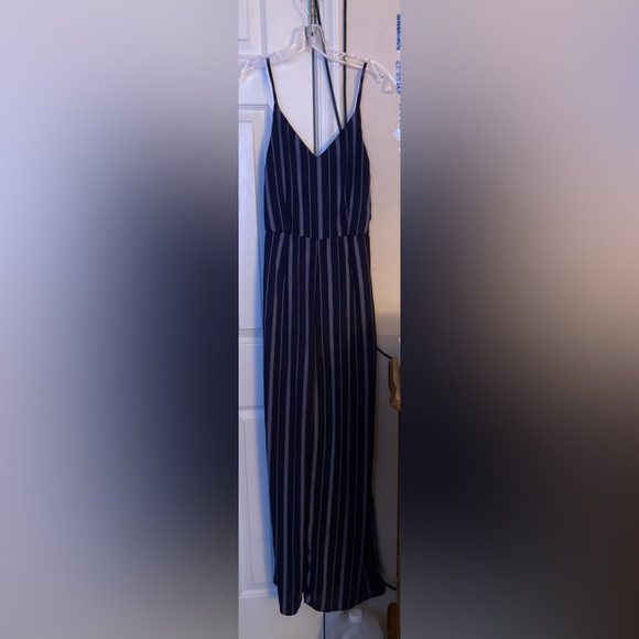 Japna Pants - Japna Blue and White Pin-Striped Jumpsuit, Medium